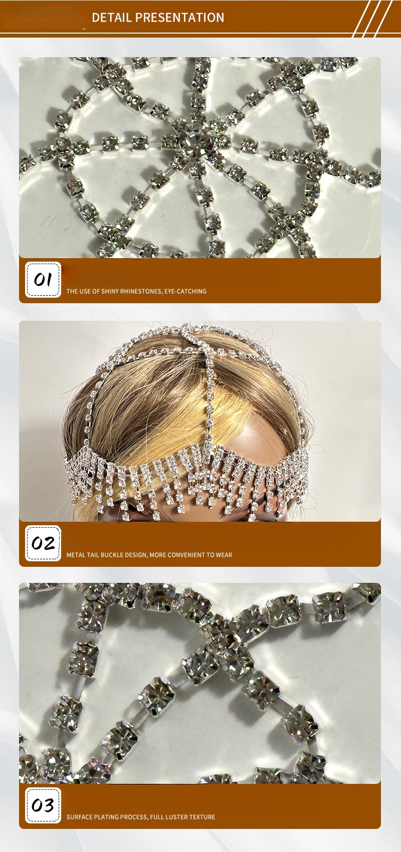 Bridal Hair Accessory Iridescent Crystal Rhinestone Head Chain